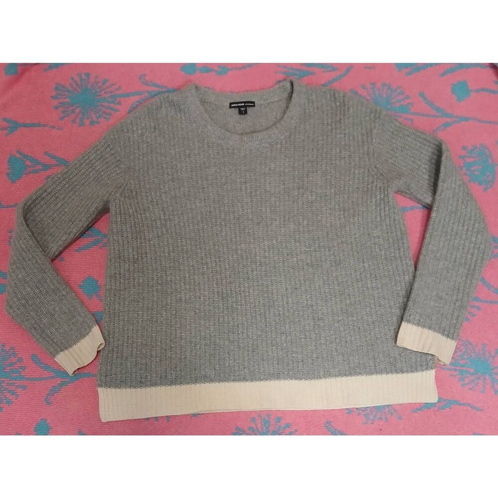 James perse womens large 100% cashmere sweater boxy waffle knit gray